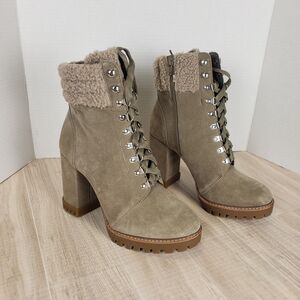 Gianni Bini Sight See Suede Shearling Lug Sole Booties Size 9 Hiker Platform